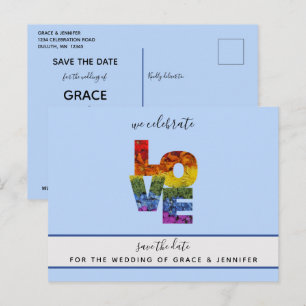 LOVE Blue Themed Same-Sex Wedding Save the Date Postcard