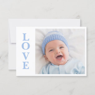 Love Blue Typography Photo Birth Announcement