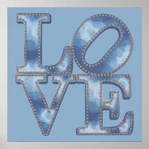 LOVE Blue Typography Poster