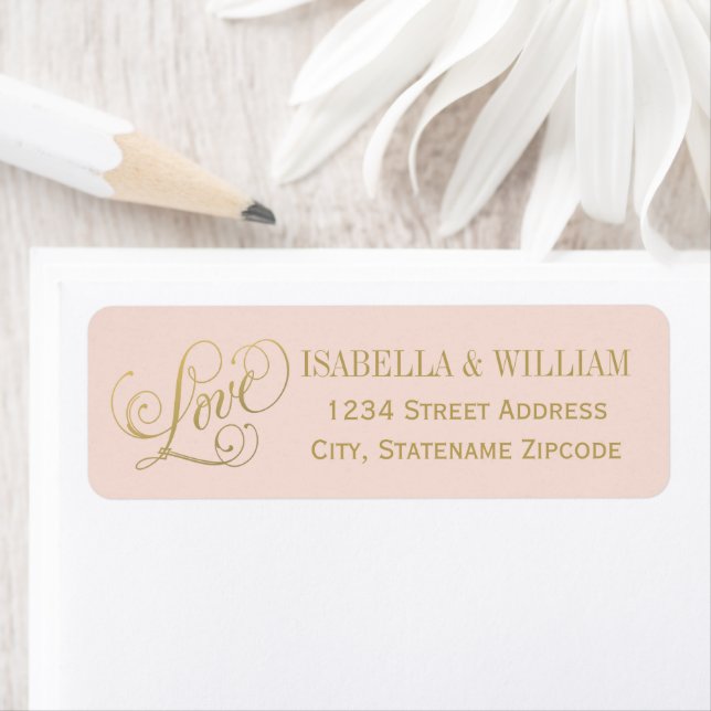 Love Blush Gold Calligraphy Mariage Adresse de ret (En situation)