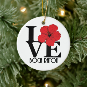 LOVE Boca Raton Red Hibiscus  Ceramic Ornament
