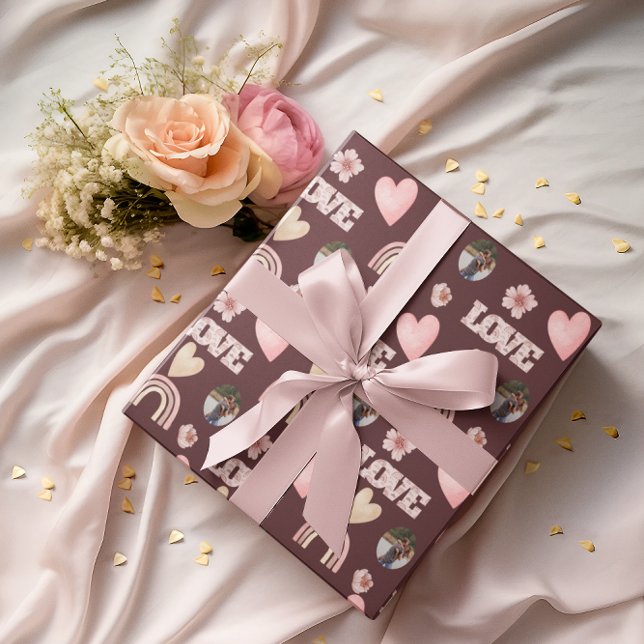 Love Boho Rainbow Photo Wrapping Paper (Celebrate your love with this personalized photo boho watercolor rainbow wrapping paper! )