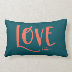Love   Bold and Colourful Deep Teal and Orange Lumbar Pillow
