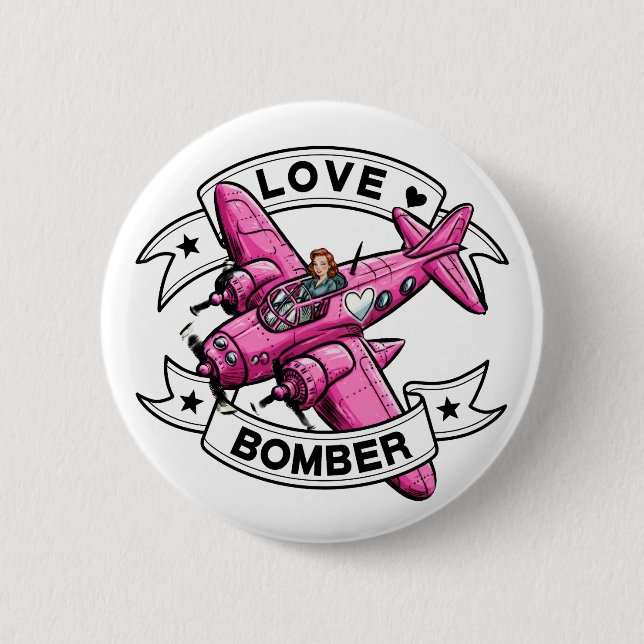 Love Bomber Pilot Pink 2 Inch Round Button (Front)