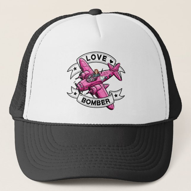 Love Bomber Pilot Pink Trucker Hat (Front)
