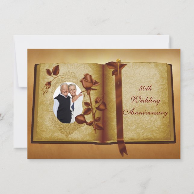 Love Book 50th Wedding Anniversary Photo Invites (Front)