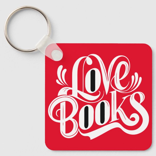 Love Books Calligraphy Design Keychain (Front)