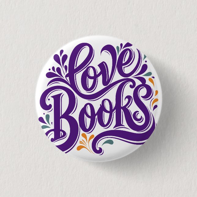 Love Books Calligraphy Heart Design 1 Inch Round Button (Front)
