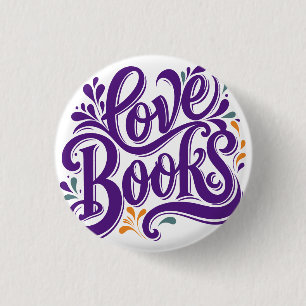 Love Books Calligraphy Heart Design 1 Inch Round Button