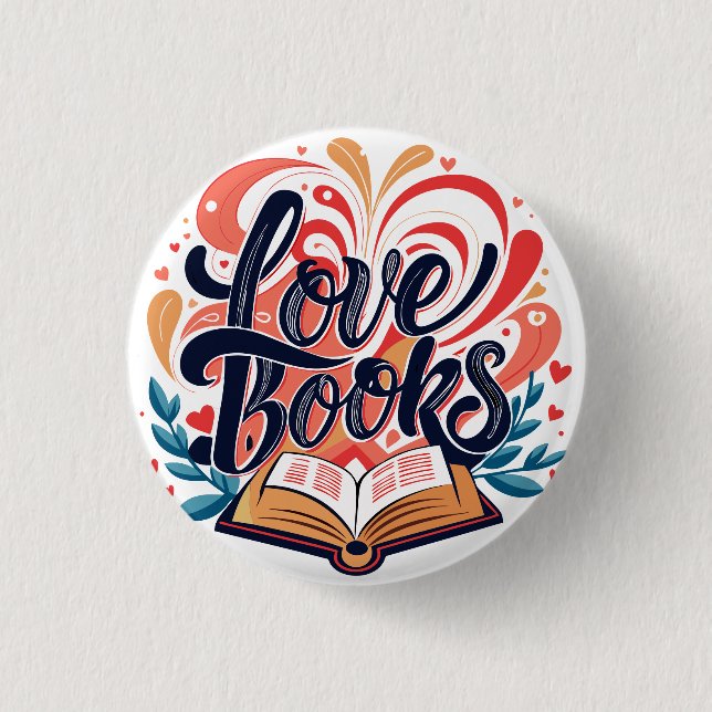 Love Books Calligraphy Heart Design 1 Inch Round Button (Front)