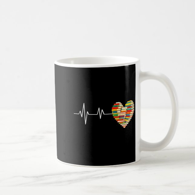 Love Books Heartbeat Heart Book Lover Books Readin Coffee Mug (Right)
