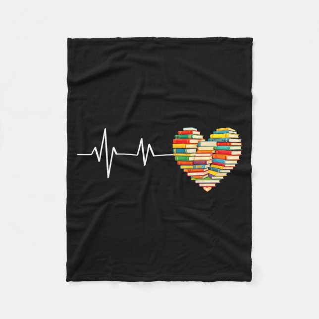 Love Books Heartbeat Heart Book Lover Books Readin Fleece Blanket (Front)