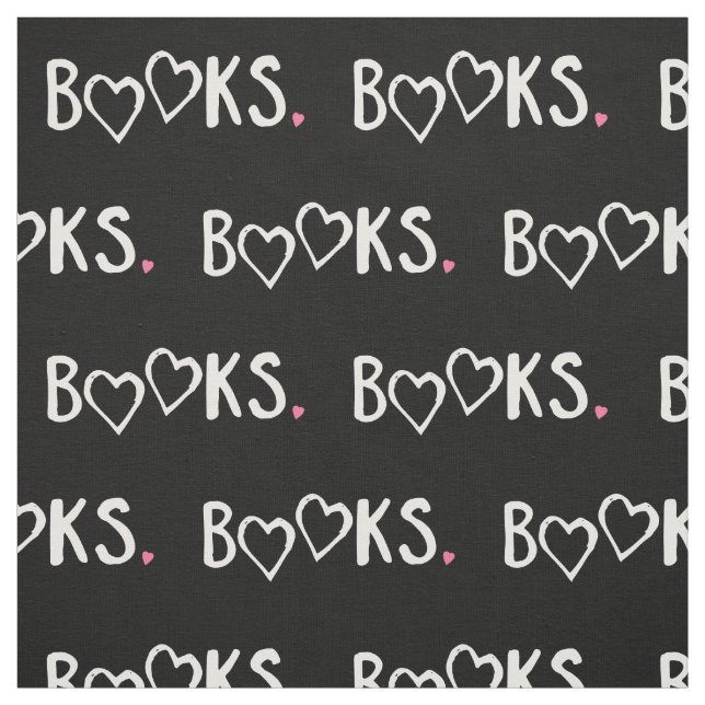 Love Books Pink Hearts Fabric (Swatch)