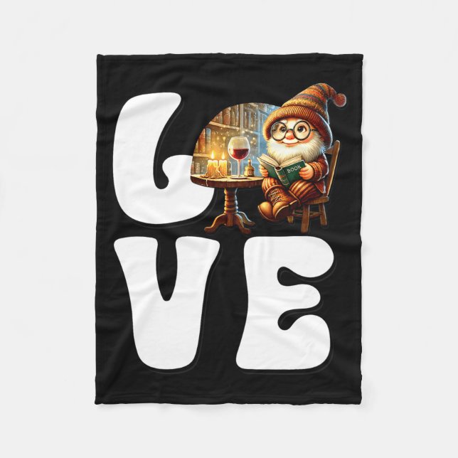 Love Books Teacher Gnome Graphic For Women And Win Fleece Blanket (Front)