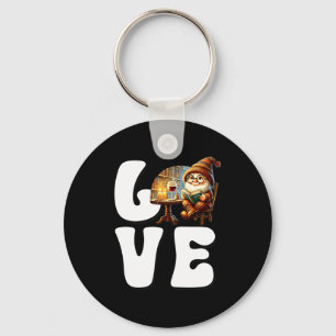 Love Books Teacher Gnome Graphic For Women And Win Keychain