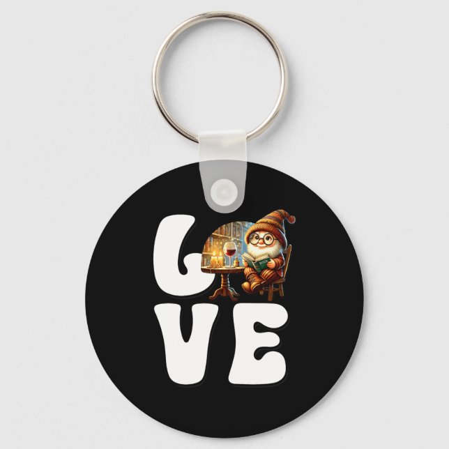 Love Books Teacher Gnome Graphic For Women And Win Keychain (Front)