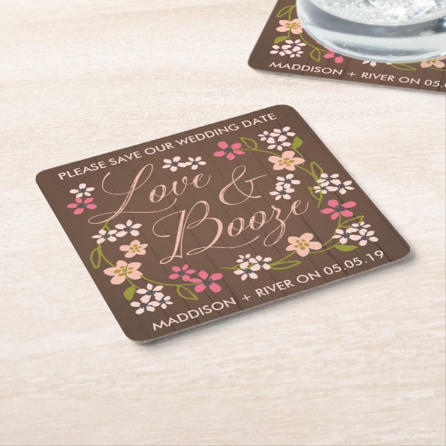 Love & Booze Save the Date Coasters (Angled)