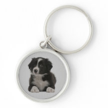 Love Border Collie Puppy Blue Dog Keychain