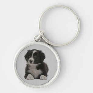 Love Border Collie Puppy Blue Dog Keychain