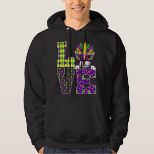 Love Boston Terrier Dog Mask Beads Mardi Gras Cost Hoodie