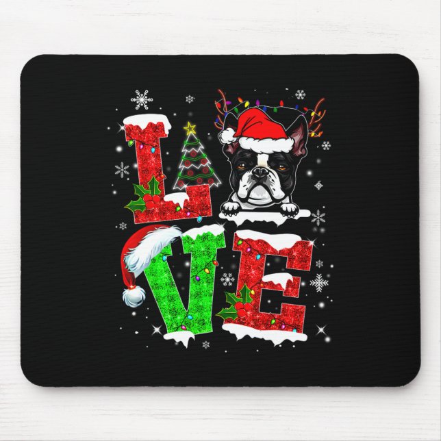 Love Boston Terrier Santa Hat Christmas Pet Dog Lo Mouse Pad (Front)