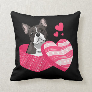 Love Boston terrier Valentine Day Dog Lover Gift D Throw Pillow