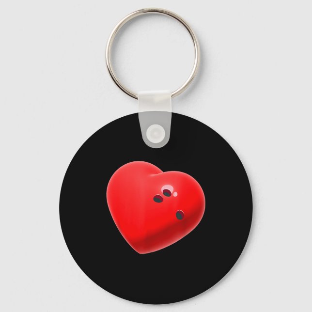 Love Bowling Ball Hearts Bowling Lover Valentine's Keychain (Front)