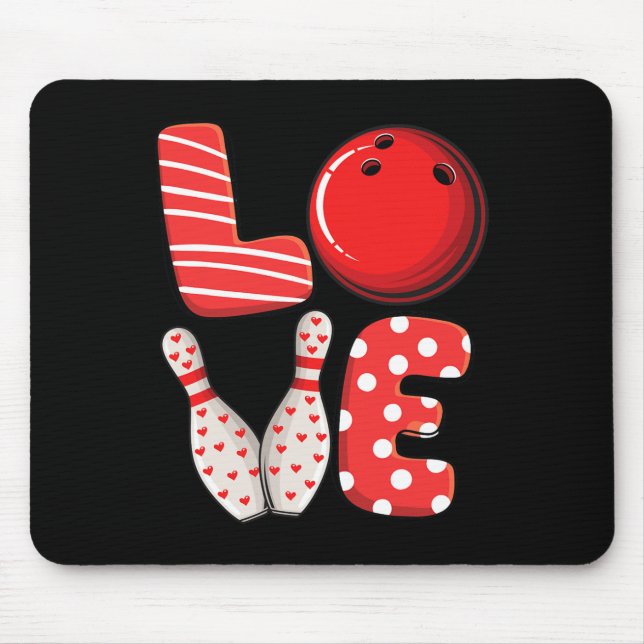 Love Bowling Byll And Pins Group Matching Valentin Mouse Pad (Front)