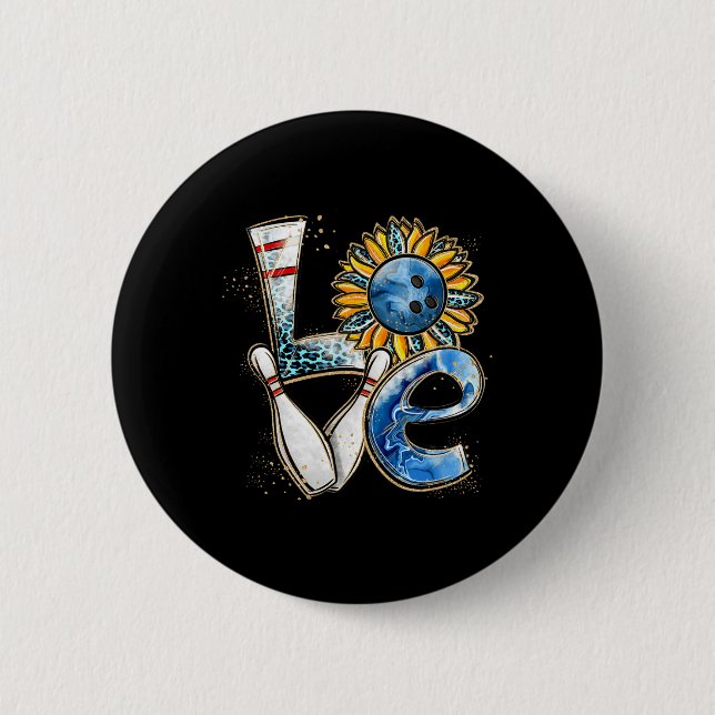 Love Bowling Retro Leopard Sunflower Valentine's D 2 Inch Round Button (Front)