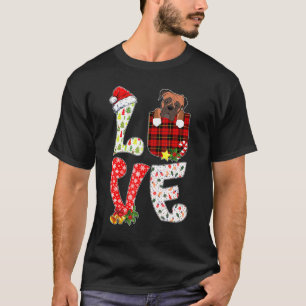 Love Boxer Dog Red Plaid Pocket Christmas Santa Xm T-Shirt