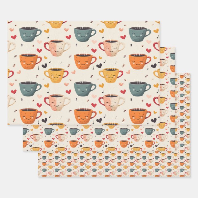 Love Brewed Valentine's Day Hearts Pattern Wrapping Paper Sheet (Set)