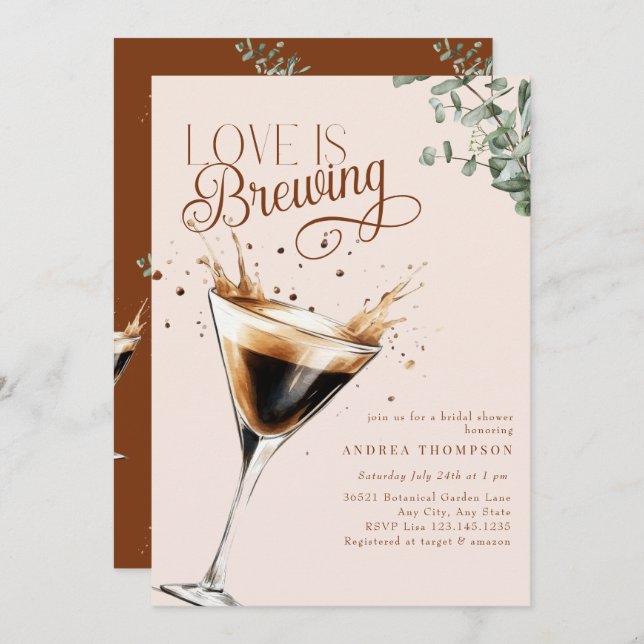 Love Brewing | Espresso | Martini | Bridal Shower  Invitation (Front/Back)