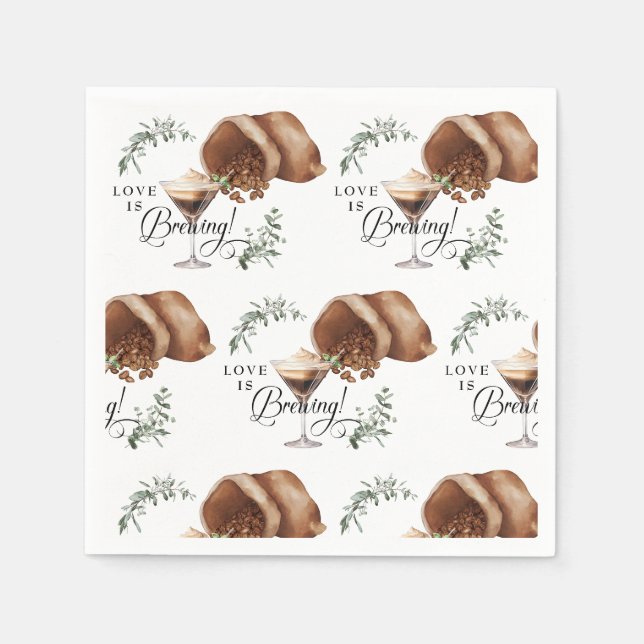 Love Brewing | Espresso | Martini | Bridal Shower  Napkin (Front)