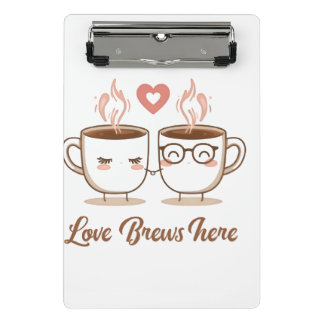 Love Brews Here – Cute Romantic Coffee Couple  Mini Clipboard