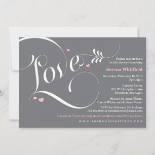 Love Bridal Shower Invitation, Elegant Pink Grey Invitation