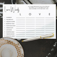Love Bridal Shower Word Game Soft Green Wash