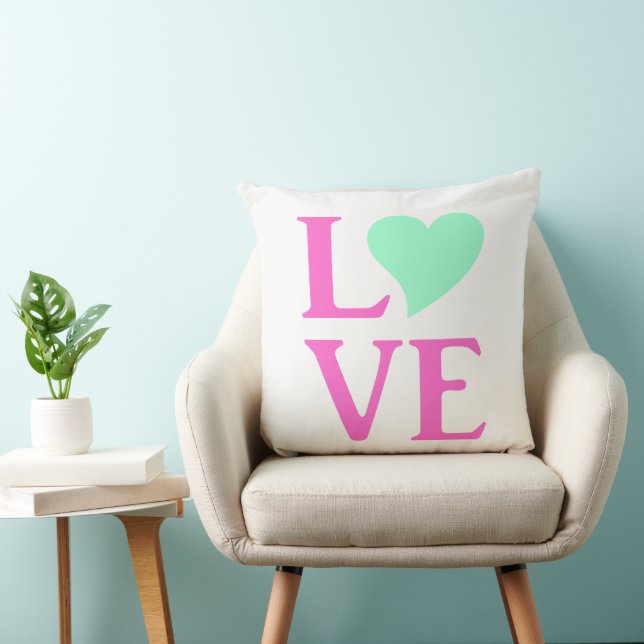 Love Bride & Co Pink And Mint Wedding Home Decor Throw Pillow (Chair)