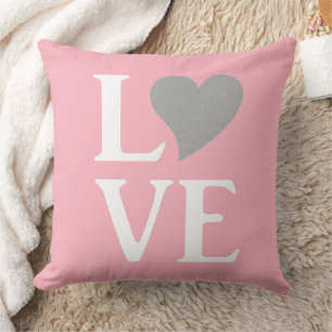 Love Bride & Co Pink & Silver Wedding Home Decor Throw Pillow