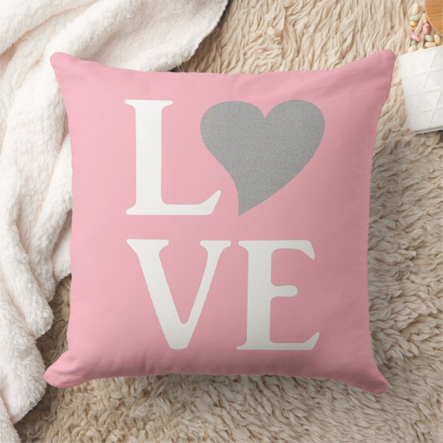 Love Bride & Co Pink & Silver Wedding Home Decor Throw Pillow (Blanket)