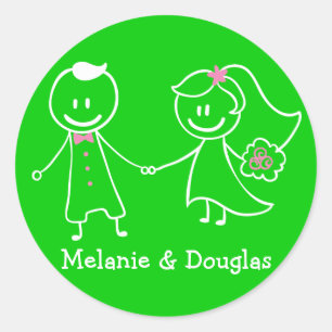 Love Bride & Groom Green Personalized Wedding Classic Round Sticker