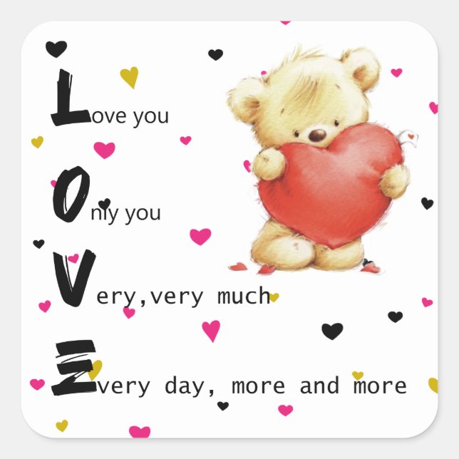 Love Brown Teddy Bear Square Sticker (Front)