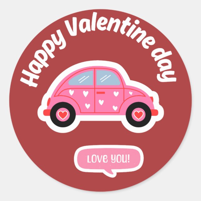  Love Bug Car Happy Valentine's Day Round Sticker (Front)
