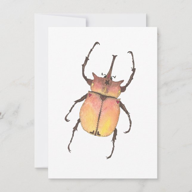 Love Bug Elephant Beetle Watercolor Valentine Card (Front)