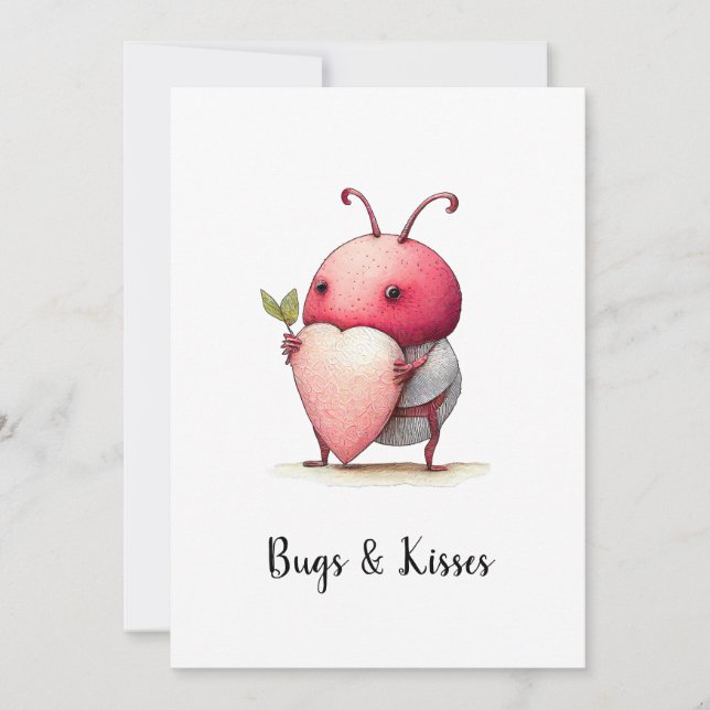 Love Bug Funny illustration with heart watercolor Invitation (Front)