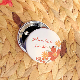 Love Bug Girl Retro Baby Shower Auntie To Be 2 Inch Round Button