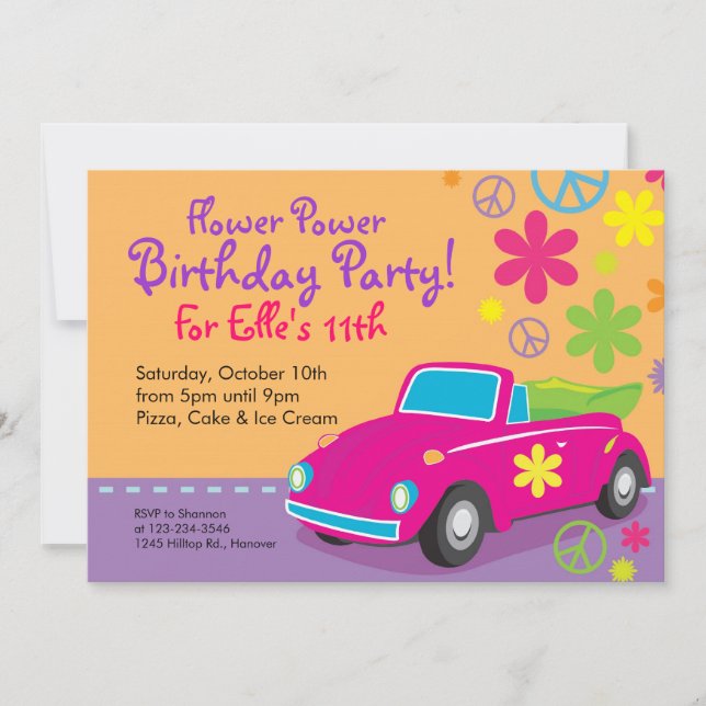 Love Bug Hippie Birthday Party Invitations (Front)