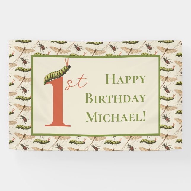 Love Bug Insect Custom Name 1st Birthday   Banner (Horizontal)