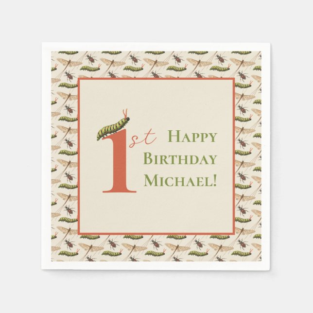 Love Bug Insect Custom Name 1st Birthday    Napkin (Front)