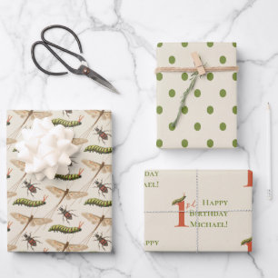 Love Bug Insect Custom Name 1st Birthday Wrapping Paper Sheet