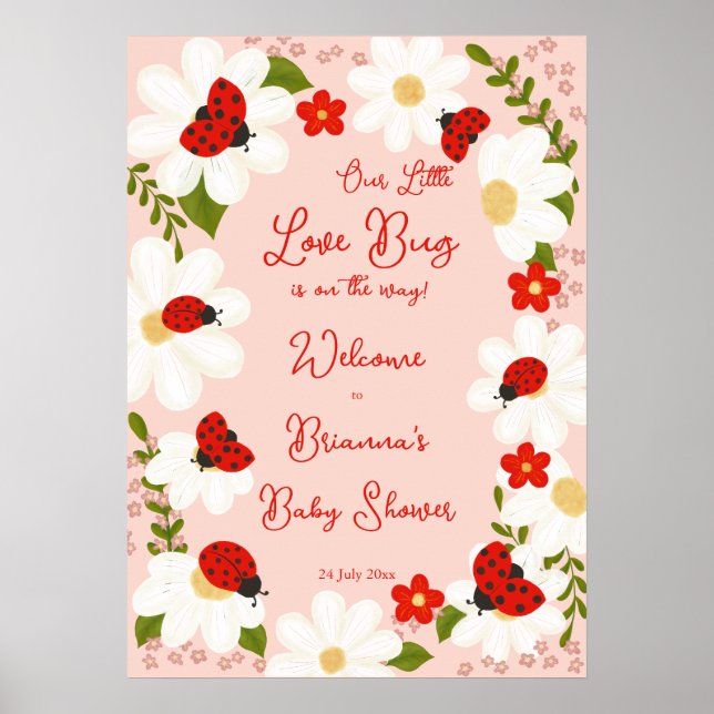 Love bug ladybug baby shower welcome sign (Front)